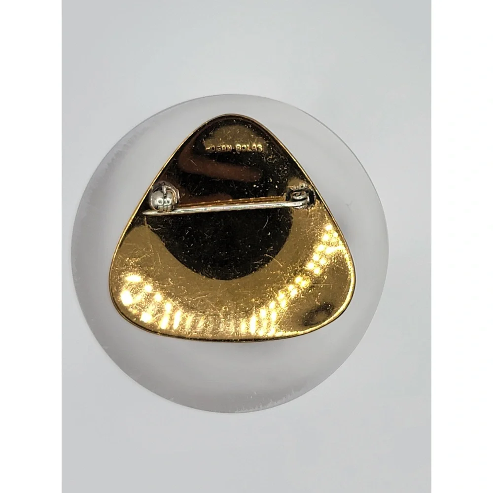 Vintage Hogan Bolas Abstract Red Enamel Gold Tone Brooch